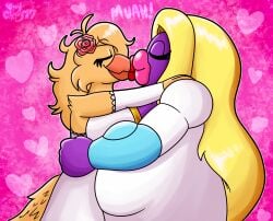 2girls arms_around_partner avian beak big_lips bird_girl blonde_hair chocobo chubby chubby_female closed_eyes eyelashes feathers final_fantasy flower_in_hair jynx kiss_mark kissing lesbian_couple lesbian_kiss lips_puckered long_hair pink_lips pokemon pokemon_(species) puckered_lips purple_body red_lips rose_(flower) square_enix sweet_kiss_(pokémon_move) vrrychrry17 wedding wedding_dress wholesome yellow_feathers yuri