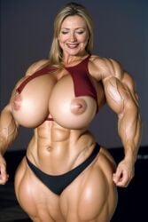 ... abs ai_generated big_breasts blonde_hair hillary_clinton huge_breasts large_breasts muscular muscular_female real_person realistic