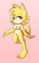 anthro canid canine canis ellie_the_wolf fan_character female fours_(artist) hi_res looking_at_viewer mammal pubes purple_eyes sega solo sonic_(series) sonic_the_hedgehog_(series) wolf yellow_body