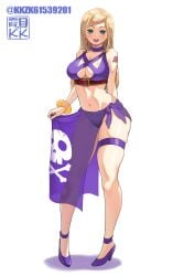 1girls big_breasts bikini blonde_hair blue_eyes bonne_jenet breasts busty cleavage fatal_fury female female_only garou:_mark_of_the_wolves high_heels king_of_fighters kkzk61539201 large_breasts legs long_hair looking_at_viewer navel purple_bikini sarong smile snk solo swimsuit thighs