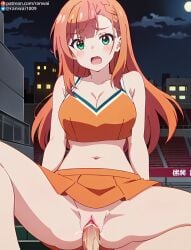 ai_generated anime bondage cowgirl_position green_eyes natsukawa_aika orange_hair ranwai sex stable_diffusion vaginal_penetration vaginal_sex yumemiru_danshi_wa_genjitsushugisha