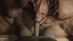 3d abs blowjob deathclaw fallout hyper_muscles lowndrawthing male_pov muscular_female pov