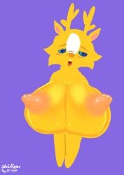 big_nipples breast_expansion breasts breasts_bigger_than_head breasts_out deer deer_ears furry furry_breasts huge_breasts nipples slickflipper tired tired_eyes tired_look yellow_body yellow_fur