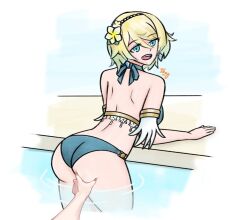 1girls alternate_costume ass ass_grab back bare_arms bare_back bare_shoulders bare_thighs big_ass bikini biotroy blonde_hair blue_bikini blue_eyes blue_swimsuit breasts cheek_grabbing_material_(meme) edit female female_focus fire_emblem fire_emblem_heroes fjorm_(fire_emblem) fjorm_(summer)_(fire_emblem) grabbing groping looking_back medium_breasts meme nintendo official_alternate_costume open_mouth partially_submerged pool pov pov_hands short_hair shoulders smile solo_focus squeezing swimsuit thick_thighs thighs yellow_hair