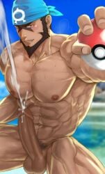 archie_(pokemon) balls bara beard big_penis blush boner cum erection facial_hair headkerchief hydaria male male_only muscles muscular nintendo nude orgasm penis pokeball pokemon solo solo_male sweat sweating team_aqua