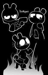 2024 2boys anus ass before_sex big_dom_small_sub big_eyes black_background black_body blush bob_(the_imp) bunny_ears cartoon_network cartoony demon fire flustered gay holding_leg holding_own_leg itamigao monochrome mouthless multiple_images nervous no_background penis penis_size_difference presenting_balls presenting_hindquarters presenting_penis rabbit self_upload small_penis solo_focus sweat sweatdrop sweating the_imp_(cartoon) toony