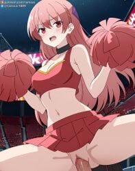 ai_generated anime cheerleader cheerleader_outfit cowgirl_position ranwai red_eyes red_hair sex stable_diffusion tonikaku_kawaii vaginal_penetration vaginal_sex yuzaki_tsukasa