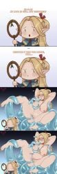 1girls anal_sex blonde_hair canonical_scene chibi clitoral_stimulation comic cum delicious_in_dungeon dialogue dungeon_meshi elf elf_ears english_text eyes_rolling_back green_eyes hair_ornament hands_behind_head licking_clitoris light_skin marcille_donato naked piccolonsfw tentacle tentacle_on_female undine