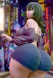 1girls 3d 3d_(artwork) artist_logo artist_name ass ass_bigger_than_head ass_focus behind_view big_ass big_butt blender booty_shorts bottom_heavy bubble_butt clothing curvaceous curvy curvy_figure dat_ass dumptruck_ass female female_only fully_clothed green_eyes green_hair hi_res huge_ass long_hair looking_at_viewer looking_back looking_back_at_viewer my_hero_academia pawg shounen_jump snippwapp solo solo_female tagme thick_thighs tokage_setsuna voluptuous voluptuous_female