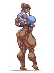 ass avatar_the_last_airbender b9tribeca barefoot big_muscles blue_eyes breasts brown_hair calves clothing dark-skinned_female dark_skin erect_nipples erect_nipples_under_clothes extreme_muscles female female_only gigantic_breasts huge_breasts korra large_breasts looking_at_viewer muscles muscular muscular_female smooth_skin solo the_legend_of_korra thick_thighs thighs