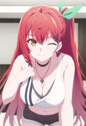 1female 1girls ai_generated bangs breasts commentary_request english_commentary female female_focus female_only hi_res highres kami_wa_game_ni_ueteiru leoleshea light-skinned_female light_skin long_hair looking_at_viewer red_hair red_hair_female smile smiling smiling_at_viewer solo solo_female solo_focus very_high_resolution wink winking_at_viewer