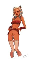 1girls ahsoka_tano clone_wars clothed disclaimer female female_only hooker orange_body orange_skin pantyhose_down pubic_hair skirt skirt_lift skirt_up solo star_wars sw the_clone_wars:_season_one underboob