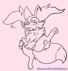 anthro blue-rum blush braixen canine female fur heart inner_ear_fluff invalid_tag mammal nintendo nude pawpads pokémon_(species) pokemon pokemon_(species) pussy solo spreading tongue video_games watermark