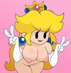 1girls boobs breasts cute double_peace_sign double_v female female_only mario_(series) mrcbleck naked naked_female nude nude_female paper_mario paper_mario:_the_thousand-year_door paper_peach peace_sign princess_peach tagme v wholesome