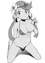 1futa big_breasts bikini bikini_top blehmeh breasts bulge cleavage dark-skinned_futanari dark_skin dickgirl edit flower full-package_futanari futa futa_only futanari human intersex kneeling long_hair mallow_(pokemon) monochrome nintendo penis pokemon pokemon_sm presenting small_penis smile solo tamagoro tamagoroo_(funifuni_labo) twintails uncolored very_long_hair white_background