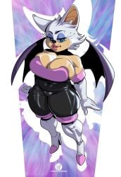 belly_button big_breasts breasts cameltoe chubby_female cleavage female furry krezniverse large_breasts rouge_the_bat sega sonic_(series) thick_thighs tight_clothing