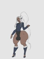 1boy big_ass boots bottom_heavy brown_eyes bulge dark-skinned_femboy dark-skinned_male dark_skin elf elf_femboy elf_male femboy femboy_only full_body high_heel_boots high_heels huge_ass knee_boots leotard male male_only moxydoxy muscular_legs original plump_lips pointy_ears ponytail sissy solo solo_femboy standing thick_thighs thong_leotard thunder_thighs white_background white_hair wide_hips