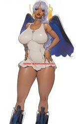 ai_generated black_body black_hair boa_hancock boa_hancock_(cosplay) dress female female_only one_piece rihanna seraphim_(one_piece) standing white_dress wings