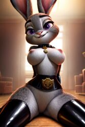 ai_generated breasts bunny grey_fur judy_hopps looking_at_viewer mammal purple_eyes velocicracker