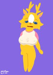 breast_expansion breasts breasts_out deer deer_ears furry furry_breasts nipple_bulge nipples slickflipper yellow_body yellow_fur