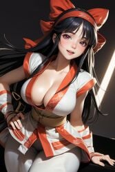 1girls ai_generated ainu_clothes big_breasts black_hair busty cleavage confident female fingerless_gloves hair_ribbon hand_on_hip king_of_fighters large_breasts legs looking_at_viewer nakoruru pants pose posing red_eyes samurai_shodown sensual smile snk solo thighs