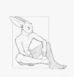 animal_genitalia anthro casual_nudity genitals hi_res lagomorph leporid male mammal penis penis_tip rabbit resrabbutt sheath simple_background solo