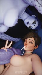 1girl1futa 3d afterglow3d big_penis boobjob brown_hair cum_in_mouth futa_on_female futanari hyper naked naked_female nude nude_female nude_futanari nyl_widowmaker overwatch overwatch_2 purple_skin short_hair smaller_female tracer widowmaker