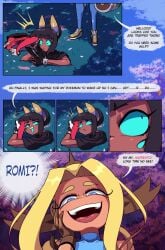 andre_(cuchuflin) comic comic_page cuchuflin dark-skinned_male dark_skin dialogue female kankaku_shadan pokemon romi_(cuchuflin) sensory_deprivation tagme tentacle_trap