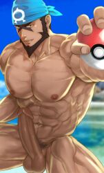 archie_(pokemon) balls bara beard big_penis boner erection facial_hair headkerchief hydaria male male_only muscles muscular nintendo nude penis pokeball pokemon solo solo_male team_aqua