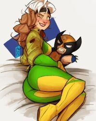 ass_focus brown_hair green_eyes headband james_howlett large_ass marvel plushie rogue_(x-men) superhero_costume superheroine tomphelippe white_hair wolverine_(x-men) x-men x-men:_the_animated_series x-men_97