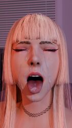 1girls 3d blonde_hair bukkake choker closed_eyes cum cum_in_mouth cum_on_face cum_on_tongue emilie_de_rochefort facial female light-skinned_female light_skin long_hair open_mouth semen shaddoll_x solo tekken tekken_8 tongue_out