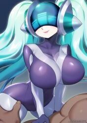 2024 big_ass blue_hair clothed clothed_female_nude_male clothing dark-skinned_male dark_skin dj_sona faceless_male fixed_version_available latex latex_suit league_of_legends league_of_legends:_wild_rift muscular muscular_male pale-skinned_female pale_skin riot_games sona_buvelle strongbana tagme thick_thighs watermark