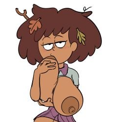 alpha_channel amphibia anne_boonchuy artist_request breasts_out brown_nipples for_sticker_use gigantic_breasts huge_areolae leaves_in_hair png self_breast_sucking skirt sticker_template sucking_own_breasts transparent_background transparent_png