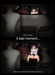 !! !? 1girls 2boys 2koma 3d ? background_character black_hair bottomless breasts brown_eyes brown_hair car caught cheating cheating_girlfriend comic cuckold dark-skinned_male dark_penis dark_skin dialogue english_text faceless_male heavy_breathing innie_pussy inside_car kana_hayashi_(vyrus_smith) motor_vehicle multiple_boys netorare nopan ntr original penis penis_grab precum pussy pussy_juice see-through spread_legs steam steamy_breath testicles text twintails ugly_bastard ugly_man uncensored veiny_penis vyrus_smith x-ray