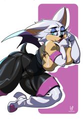 big_breasts breasts cameltoe chubby_female cleavage female furry krezniverse large_breasts rouge_the_bat sega sonic_(series) thick_thighs tight_clothing topless_female wings