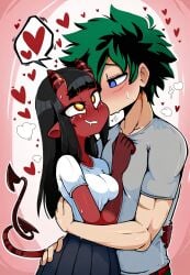 affectionate ai_generated boku_no_hero_academia couple couple_(romantic) dreson izuku_midoriya kissing love lovers medium_breasts meru_(merunyaa) my_hero_academia no_sex