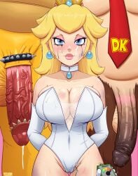 absurdly_large_cock animal_genitalia animal_penis artist_name big_breasts blonde_hair blue_eyes bowser bowtie breasts cleavage cock_ring crown donkey_kong earrings female furry light_skin luigi makeup mario_(series) netorare nintendo ntr pearl_earrings penis princess_peach runny_makeup scalie sex_toy unseen_male_face vibrator vibrator_under_clothes yolkiin