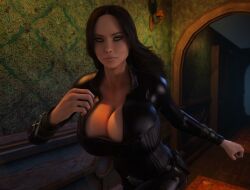 1girls 3d action_pose alternate_breast_size black_bodysuit black_corset bodysuit cleavage clothed clothed_female corset female female_only ghost_lips gigantic_breasts hourglass_figure house_(series) huge_breasts human human_female long_hair looking_at_viewer olivia_wilde remy_hadley running selene_(underworld)_cosplay solo solo_female thirteen_(house) underworld vaako