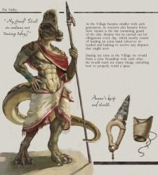 abs absurd_res anthro anunn_(upai) areola barely_visible_genitalia barely_visible_penis biped bulge claws clothed clothed_anthro clothed_male clothing colored corythosaurus detailed_bulge dialogue dinosaur english_text feet fingers front_view full-length_portrait genital_outline genitals green_body green_scales hadrosaurid hi_res humanoid_hands ineffective_clothing knife knife_sheath looking_at_viewer male muscular muscular_anthro muscular_male navel nipples non-mammal_nipples ornithischian ornithopod penis penis_outline portrait prehistoric_species reptile scales scalie shaded shadow skimpy solo standing story_in_picture talking_to_viewer text toe_claws toes upai wristband yellow_body yellow_scales