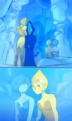 4girls blue_diamond_(steven_universe) blue_hair blue_pearl_(steven_universe) blue_skin cartoon_network comic_page couple dialogue fingering fondling fondling_breast girls_only intimacy intimate lesbian_kiss lesbian_sex stealth_sex steven_universe venusshuttrap yellow_diamond_(steven_universe) yellow_pearl_(steven_universe) yellow_skin yuri