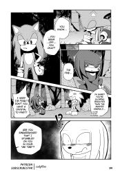 absurd_res angel_island blush blush_lines clothed clothing codyf0xx comic echidna english_text eulipotyphlan footwear forest gloves greyscale handwear hedgehog hi_res knuckles_the_echidna male male_only mammal manga_style monochrome monotreme partially_clothed plant sega shoes sonic_(series) sonic_the_hedgehog sonic_the_hedgehog_(series) speech_bubble text tree