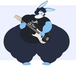 1boy 1boys anthro ass blue_fur blue_hair breasts brown_eyes buckteeth bunny busty_boy femboy furry guitar hips hyper hyper_ass jyn_(bigfemboy) lagomorph lagomorph_humanoid large_ass large_breasts male male_focus male_only overweight overweight_male rabbit thekittyfred thick_thighs thighs two_tone_fur wide_hips