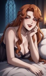 1girls ai_generated bigmic145 blue_dress braid breasts castlevania castlevania_(netflix) hair_ornament lenore_(castlevania) lips long_hair medium_breasts negligee orange_hair panties see-through see-through_clothing vampire vampire_girl wavy_hair