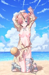 beach breasts censored fate/grand_order fate_(series) frankenstein_(fate) frankenstein_(swimsuit_saber) horns mosaic_censoring naked pussy ten_no_hoshi thigh_gap