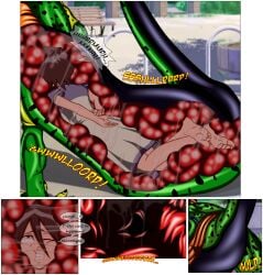 almost_fully_inside assimilation barefoot big_bulge bleach cell_(dragon_ball) cell_vore dragon_ball dragon_ball_z feet flesh_tunnel hands_behind_back immobilization internal_view kuchiki_rukia lifted_by_another shoes_off soleswallower squished_face struggling tail_bulge tail_vore uncomfortable uncomfortable_pose vore worried_face