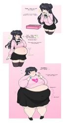 belly_growl belly_overhang big_belly black_hair burp burping chubby chugachugs fat_woman mayuzumi_fuyuko obese obese_female the_idolm@ster weight_gain