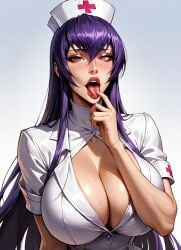 ai_generated bluewerewolf highs highschool_of_the_dead licking nurse nurse_uniform saeko_busujima sexy_pose