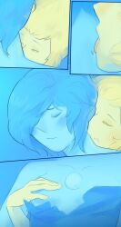 4girls blue_diamond_(steven_universe) blue_hair blue_pearl_(steven_universe) blue_skin cartoon_network comic_page couple dialogue fingering fondling fondling_breast girls_only intimacy intimate lesbian_kiss lesbian_sex stealth_sex steven_universe venusshuttrap yellow_diamond_(steven_universe) yellow_pearl_(steven_universe) yellow_skin yuri