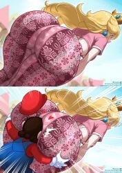 1boy 1girls ass ass_worship big_ass caked_up fat_ass female flare_pants forbidden_pants huge_ass kogeikun larger_female male mario mario_(series) princess_peach round_ass size_difference smaller_male tagme taller_girl thick_thighs twitter_link