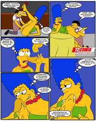 20th_century_studios accurate_art_style blue_hair marge_simpson moe_szyslak tagme the_simpsons translation_request yellow_body yellow_skin